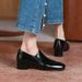 British Style 2025 Deep Mouth Square Head Single Versatile Commuter Coarse Low Heel Set Foot Small Leather Women's Shoes_vogvips.com