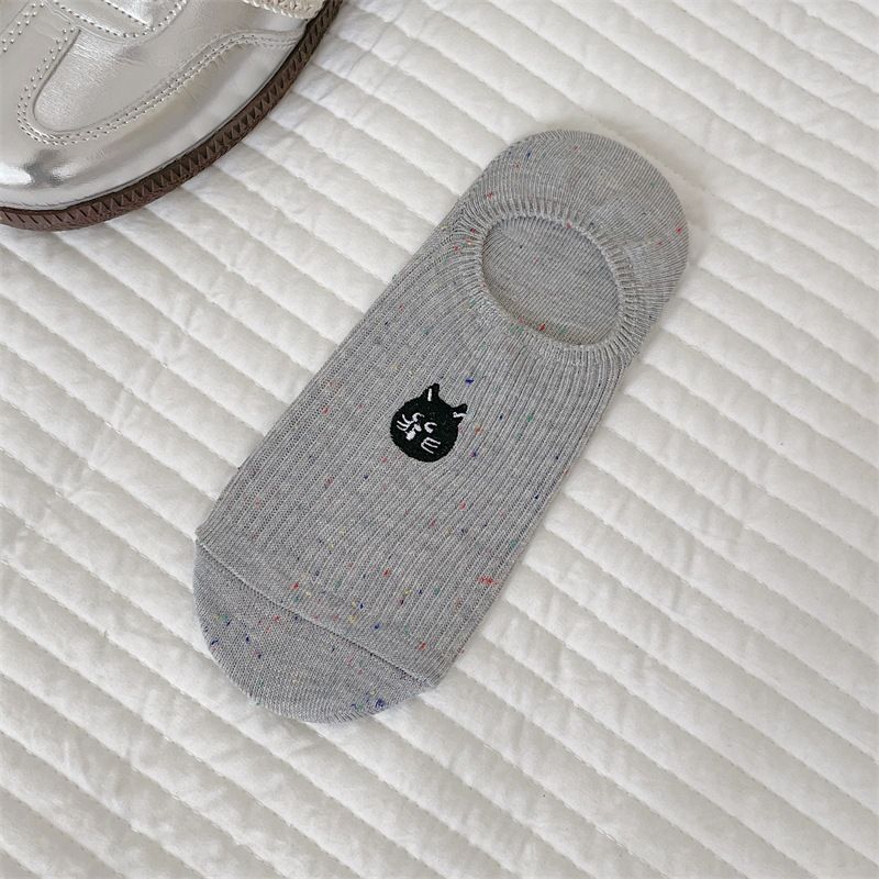 Women's & Men's Cute Cat Embroidery No-Show Socks - Breathable Cotton Low-Cut Invisible Socks With Anti-Slip Grip For Daily Wear_vogvips.com