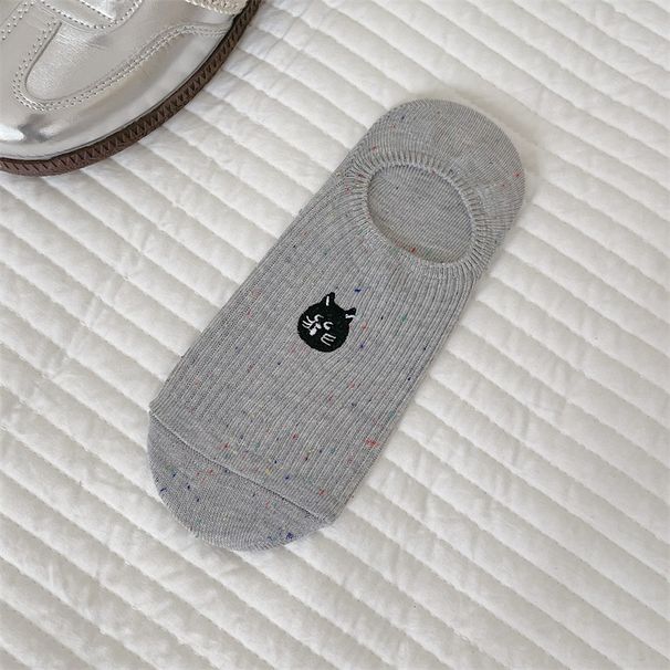 Women's & Men's Cute Cat Embroidery No-Show Socks - Breathable Cotton Low-Cut Invisible Socks With Anti-Slip Grip For Daily Wear_vogvips.com