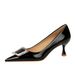 1961-K71 Fashionable Banquet Spring And Autumn Women's With Mid Heel Lacquer Leather Shallow Mouth Pointed Metal Water_vogvips.com