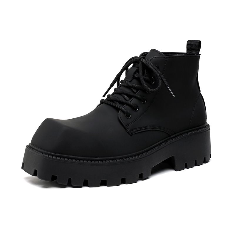 Martin Boots Men's Autumn Black Retro High-top Leather Shoes Thick-soled Heightening Medium-help Tooling Short Boots_vogvips.com