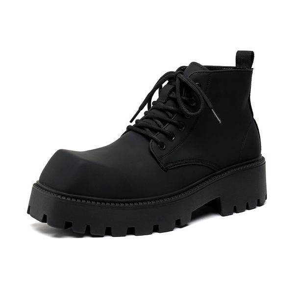 Martin Boots Men's Autumn Black Retro High-top Leather Shoes Thick-soled Heightening Medium-help Tooling Short Boots_vogvips.com