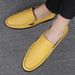 First Layer Men's Driving Shoes Men's Round Head Light Mouth Casual Shoes Solid Color Rubber Non-slip Men's Shoes_vogvips.com