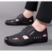 Euro Step 2025 New Men's Summer Sandals Casual Hollow Leather Shoes Lightweight Trendy Style_vogvips.com