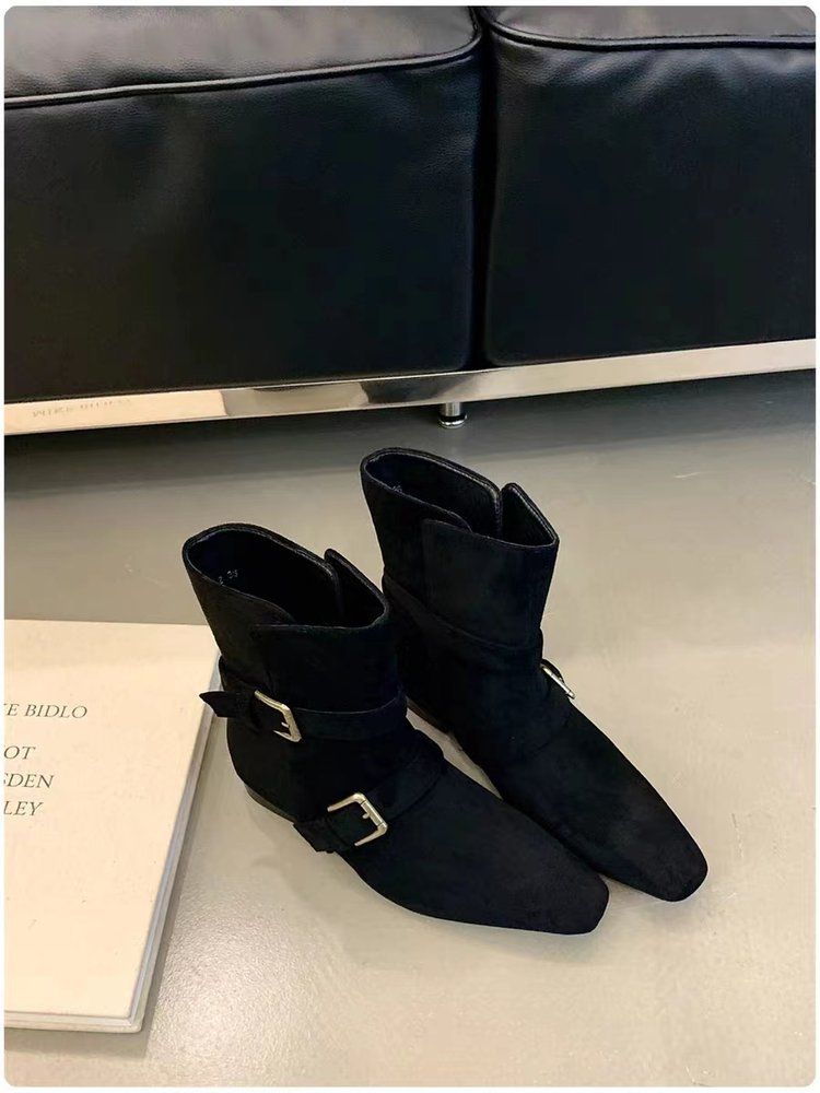 ShoeVault 2025 Autumn Winter Korean Version New Niche Design Retro French Short Small Square Toe Western Mid-Calf Women's Boots_vogvips.com
