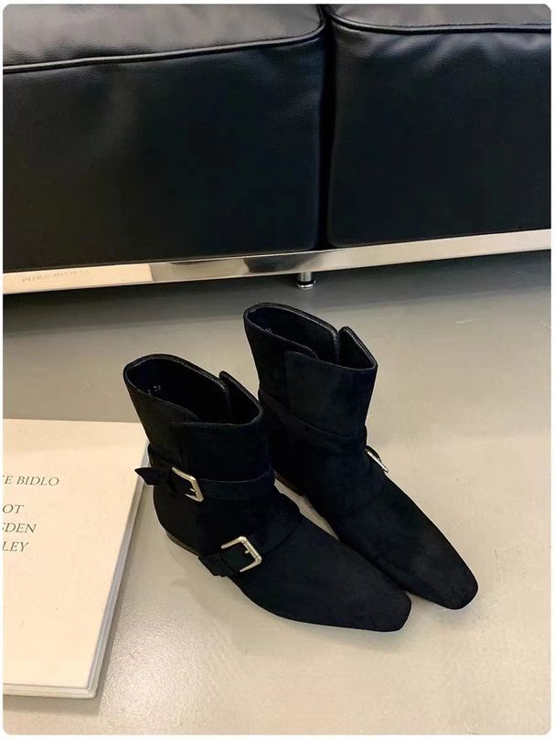 ShoeVault 2025 Autumn Winter Korean Version New Niche Design Retro French Short Small Square Toe Western Mid-Calf Women's Boots_vogvips.com