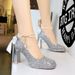 9983-H79TP Korean Style Sequin Pearl Strap Women's Square Toe Shallow Mouth Chunky Super High Heel Waterproof Platform_vogvips.com