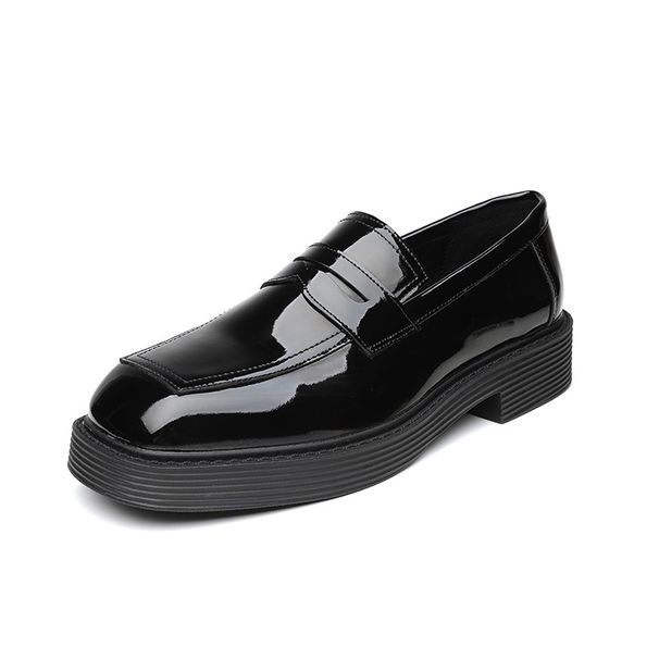 Blue Square Head Low Heel Foot Cover Patent Leather Casual Daily Business Commuter Leather Shoes_vogvips.com
