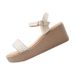 Wedge Heel Sandals Women's One-word Sandals Wear Thick-soled Rhinestones With Skirts, Beach High Heels_vogvips.com