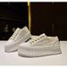 2025 Style Canvas For Women 2025 Spring Summer New Height Increasing Loafers Lace-up Platform Thick Sole White Shoes_vogvips.com
