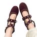 Fall/Winter New Women's Red Round-Toe Casual Shoes Cross-Strap Rivet Flat Mary Jane Shoes_vogvips.com