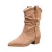 Women's Stretch Wrinkle Slip-On Boots Pointed Toe Chunky Heel Casual Stacked Ankle Boots For Slimming Effect_vogvips.com
