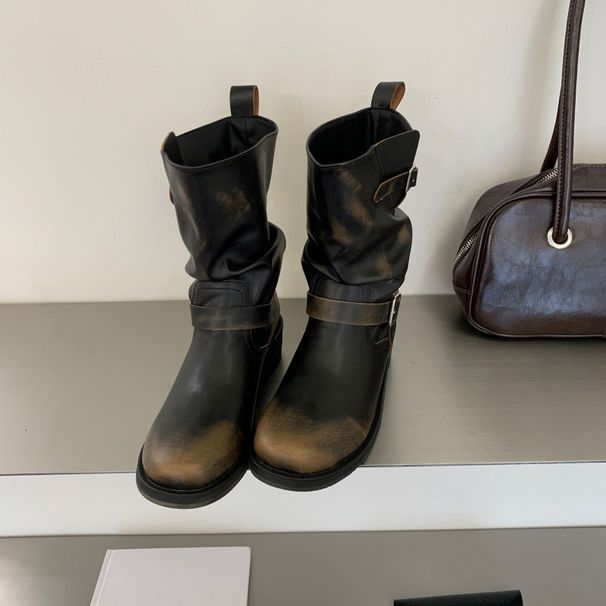 Chunky Heel French Retro Western Cowboy Ankle Boots For Women, New Fall 2026 Collection_vogvips.com