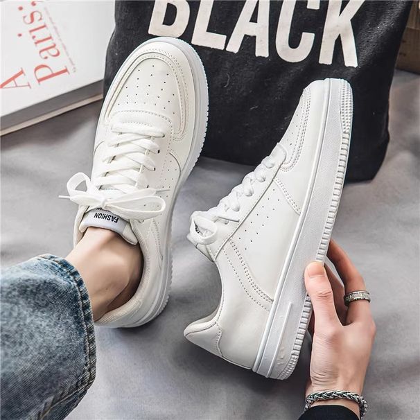 Men's Pure White Board Shoes Breathable Lightweight Casual Sneakers Teens Fall Sports Shoes Comfortable Versatile Durable Outdoor_vogvips.com