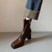 Horse Leather~High Ankle For Women, Autumn And Winter, Petite Waterproof Platform Chunky Heel Genuine Leather_vogvips.com