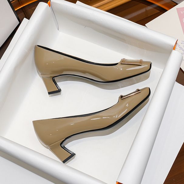 MTX Buckle Single Shoes For Women 2025 Spring French Style Shallow Mouth Square Toe Stiletto Elephant Gray Professional_vogvips.com