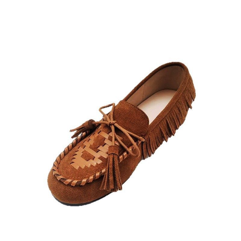 2026 Autumn New Vintage Tassel Loafers For Women, Slip-On Flat With Internal Height Increase, Soft Leather Moccasins,_vogvips.com