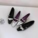 Sheepskin Version High Heeled Flat Slip On Ballet Shoes For Women With Square Toe And Shallow Mouth, One Piece Buckle And Flower Shoes_vogvips.com