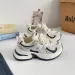 Women Beige Navy Silver Mesh Dad Shoes Multi Color Block Thick Cushion Lace Up Outdoor Running Sneakers_vogvips.com