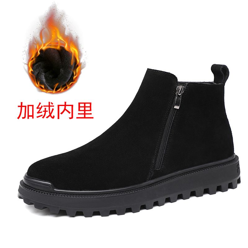 European Warm Series Martin Autumn Winter Fleece Lined Warm British Style Short Suede Leather Mid-top Men's Boots_vogvips.com