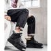 Newan Style High-Top Men's Shoes With Color-Blocking, Metal Buckle, Thick Sole, Height-Increasing Design, Casual_vogvips.com