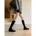Women's Pointed Toe High Heel Knee High Boots Stretchy Slouchy Boots With Hidden Platform Suede Tall Boots Apricot Color, Suede, Elastic, Slim Fit_vogvips.com