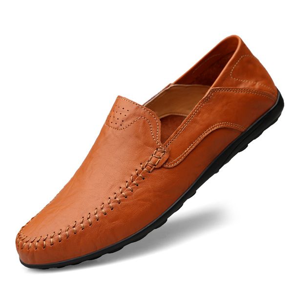 Summer beanie men's leather shoes flat bottom plus size casual shoes men's trendy fashion outdoor business casual lazy shoes men_vogvips.com