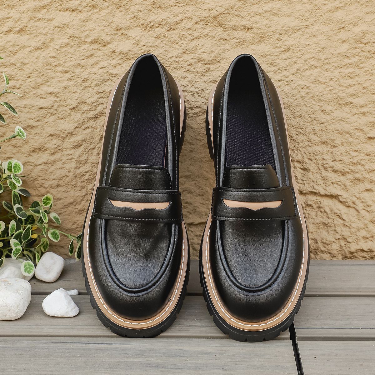 Women's British Style Platform Loafers Leather Shoes Size 43 Spring New Style_vogvips.com