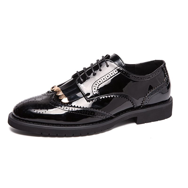 Euro Step 2019 Spring Men's British Style Fashion Korean Version Low-top Lace-up Brogue Casual Leather Shoes Large Size_vogvips.com