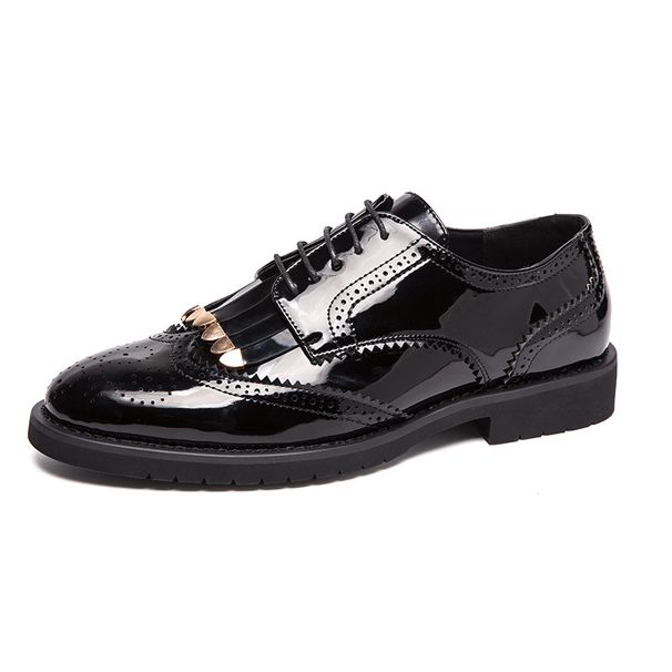 Euro Step 2019 Spring Men's British Style Fashion Korean Version Low-top Lace-up Brogue Casual Leather Shoes Large Size_vogvips.com