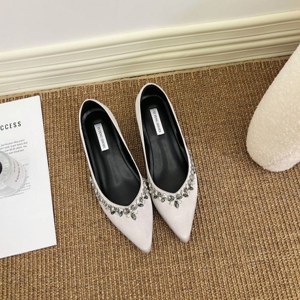 Women's Style Rhinestone Pointed Toe Wedge Heel Flat Shoes Shallow Mouth Slip-On Mary Jane Evening Shoes Style Women's Ballet Flats_vogvips.com