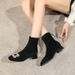 2025 New Style Brown Suede Short Boots For Women With Rhinestone Square Buckle Low Heel Spring And Autumn Mid-Calf Boots_vogvips.com