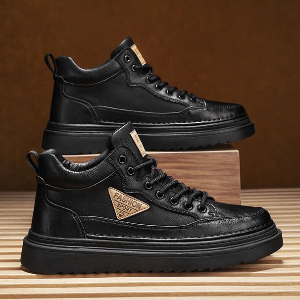Men's Casual Leather Sneakers - Waterproof Slip-Resistant Soft Sole Oxford Shoes For Autumn & Spring (Khaki/Black)_vogvips.com