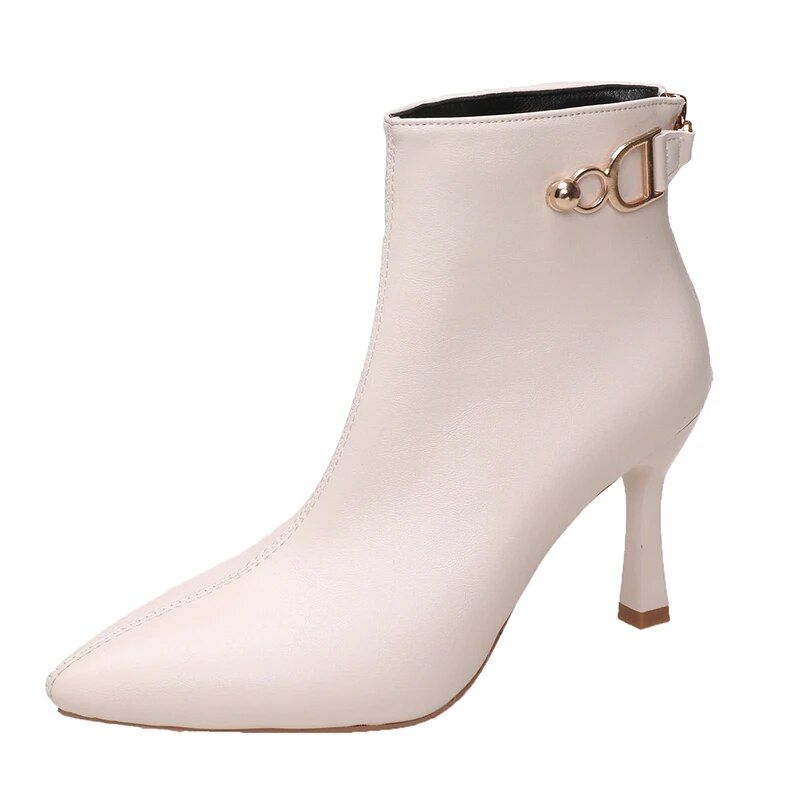 Autumn Stiletto Thin High Heels Woman Pointed Toe Pu Leather Zipper Sexy Ankle Boots_vogvips.com