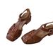 Lan Cabinet Edition ~ French Style Woven Roman For Women, Black Thick Heel, Soft Leather, Hollow Breathable Summer_vogvips.com