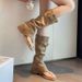 Square Toe Post Sandals Summer Over-the-Knee High Tube Slim Chunky Heel Long Pleated Slouch Boots Women_vogvips.com