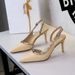 Women's Stiletto Heel Pumps Style High Heels For Women Featuring A Panamanian Pattern Pointed Toe Low Cut Design Studded Rivet Embellishment Single Buckle Strap And Openwork Stiletto Heel_vogvips.com