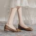 Women's Flat For Commuting, 2025 Spring French Retro Square-toed Shallow Buckle Loafers, Soft Leather Granny Shoes_vogvips.com