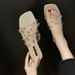 Plus Size Women's Shoes 41-43 Transparent Cross For Women Outdoor Fashion Studded Chunky Low Heel Slip-On Sandals 42_vogvips.com