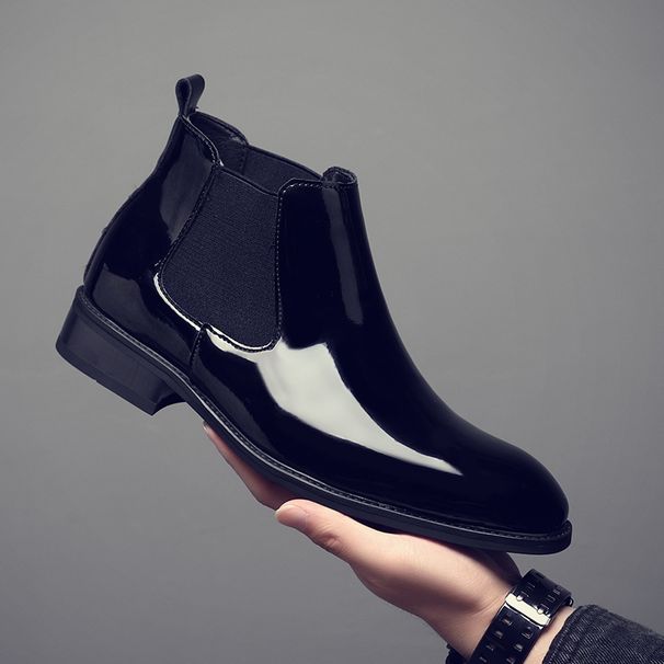 Korean Version Of Chinese Patent Leather Pointed Chelsea Boots Youth Business Fashion Boots_vogvips.com