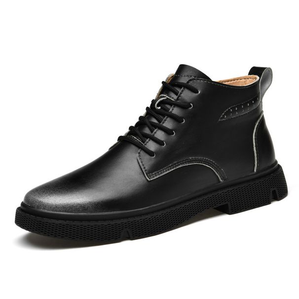 Martin Boots Men's High-top Casual Velvet Snow Boots Thermal Cotton Shoes Medium-top Inner Height Increase Men_vogvips.com