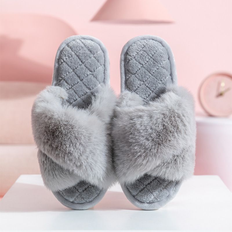 PVC Winter Slippers, Plush Cross Floor Cotton Slippers, Indoor Warm Home Plush Slippers_vogvips.com