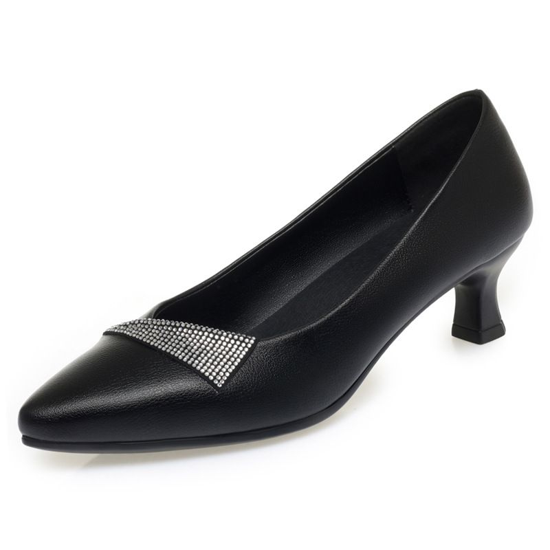 Women's Comfortable Low Heel Pointed Toe Slip-On Dress Shoes - Soft Leather Flats With Cushioned Insole For Everyday Wear Single Shoes_vogvips.com