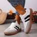 Women's Fashion Wine Red Flat Sneakers 2026 New White Striped Thick Sole Casual Woman Light Streetwear Vulcanize Shoes_vogvips.com