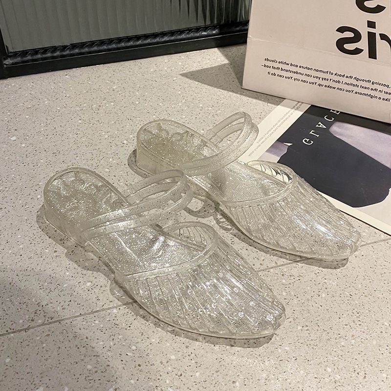 Cooling Korean Crystal Sandals For Women, Chunky Heel Soft-soled Jelly Shoes, Fashionable Internet Celebrity Non-slip_vogvips.com