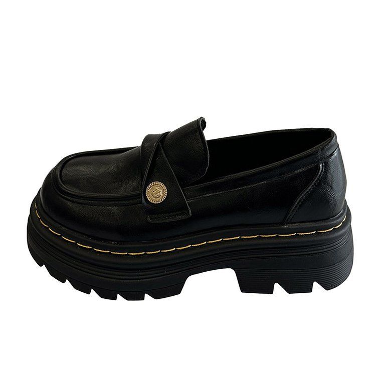 Chunky Black Loafers For Women Winter Mary Jane Slip On Flats With Platform Sole Inspired Casual Shoes Rubber_vogvips.com