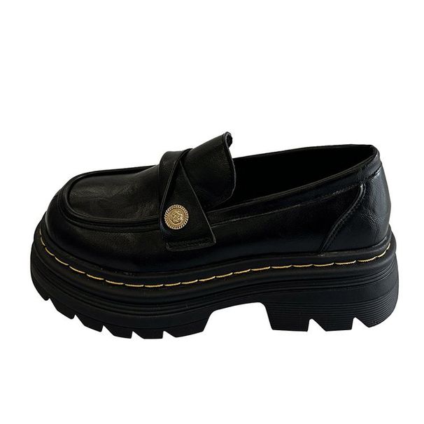 Chunky Black Loafers For Women Winter Mary Jane Slip On Flats With Platform Sole Inspired Casual Shoes Rubber_vogvips.com