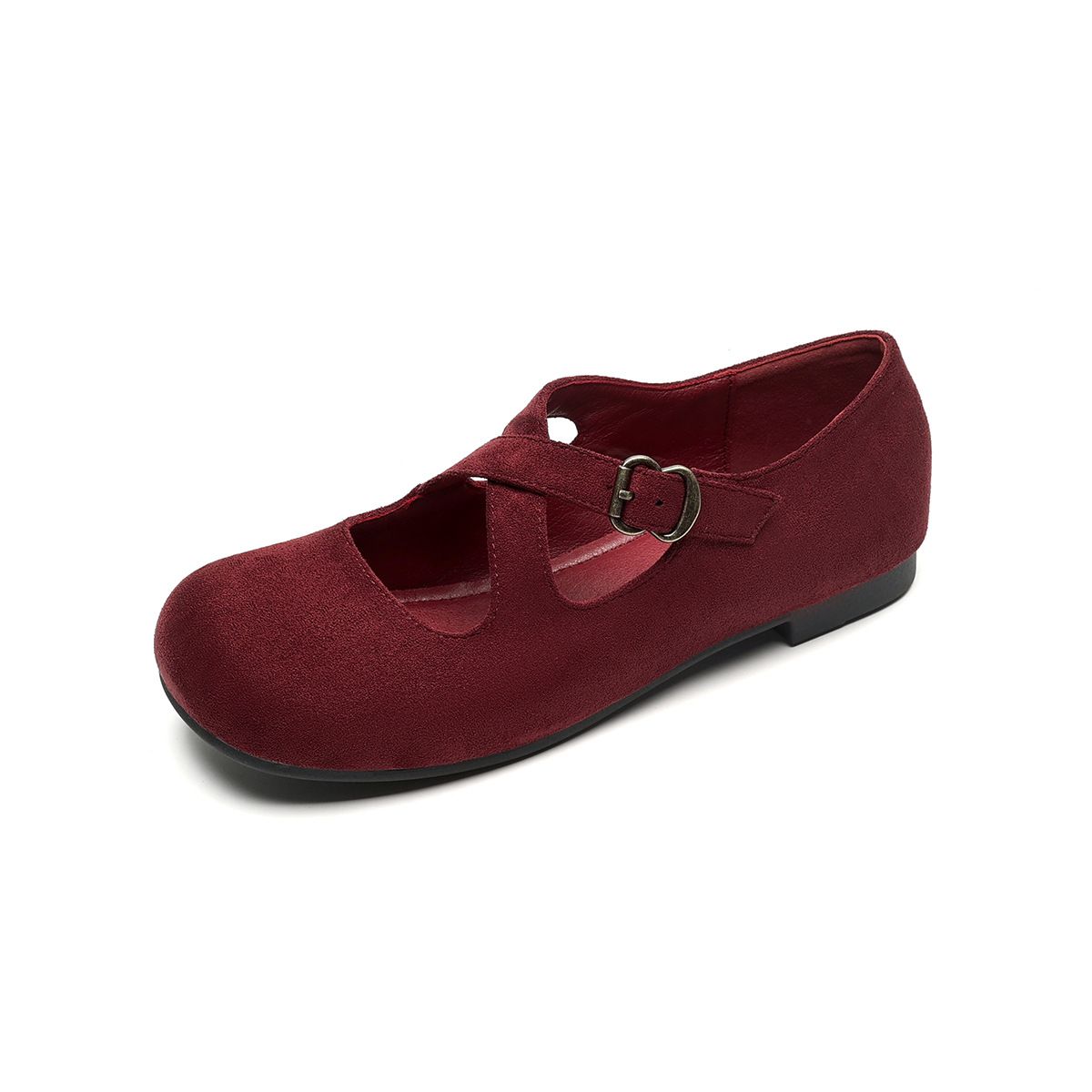 Mary Jane Shoes Women's Flat-bottomed Cross-strapped Ballet Shoes Retro Round Head Shallow Mouth Single Shoes Women_vogvips.com