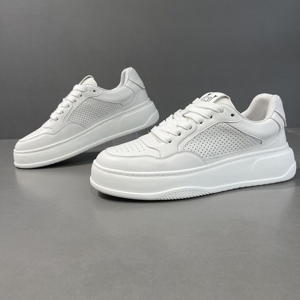 Men's Top Layer Cowhide Small White Trendy Shoes, Genuine Leather Breathable Thick Soles, Casual Men's Board Shoes_vogvips.com