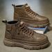Autumn Solid Color New Fashion Simple Stitching Lightweight Comfortable Casual Lace-up Thick-soled Men's Martin Boots_vogvips.com